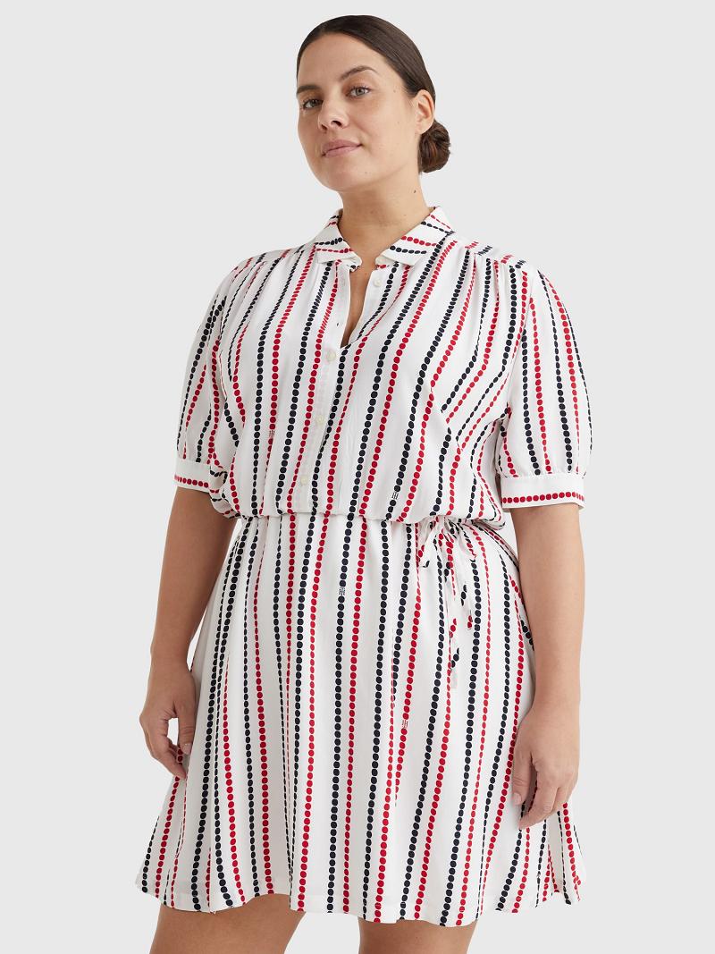 Női Tommy Hilfiger Curve Dot Shirtdress Dresses Fehér Színes | HU 53SGL